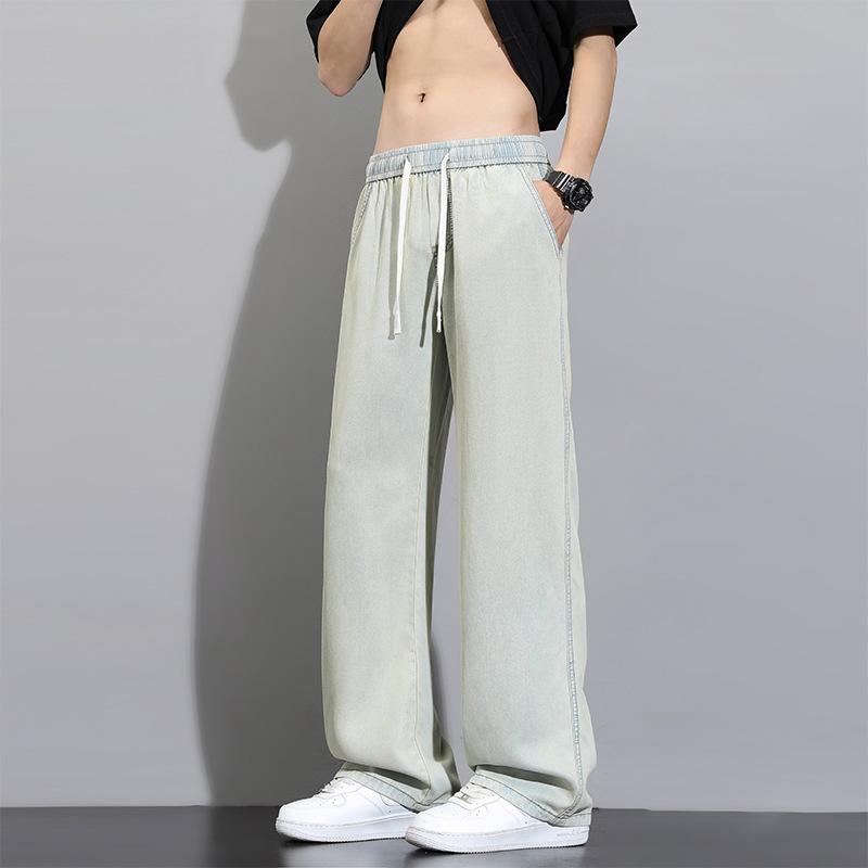 Джинсы нового стиля мужские летние тонкие с прямым низом из ледяного шелка прохладные повседневные брюки свободные приспущенные брюки S