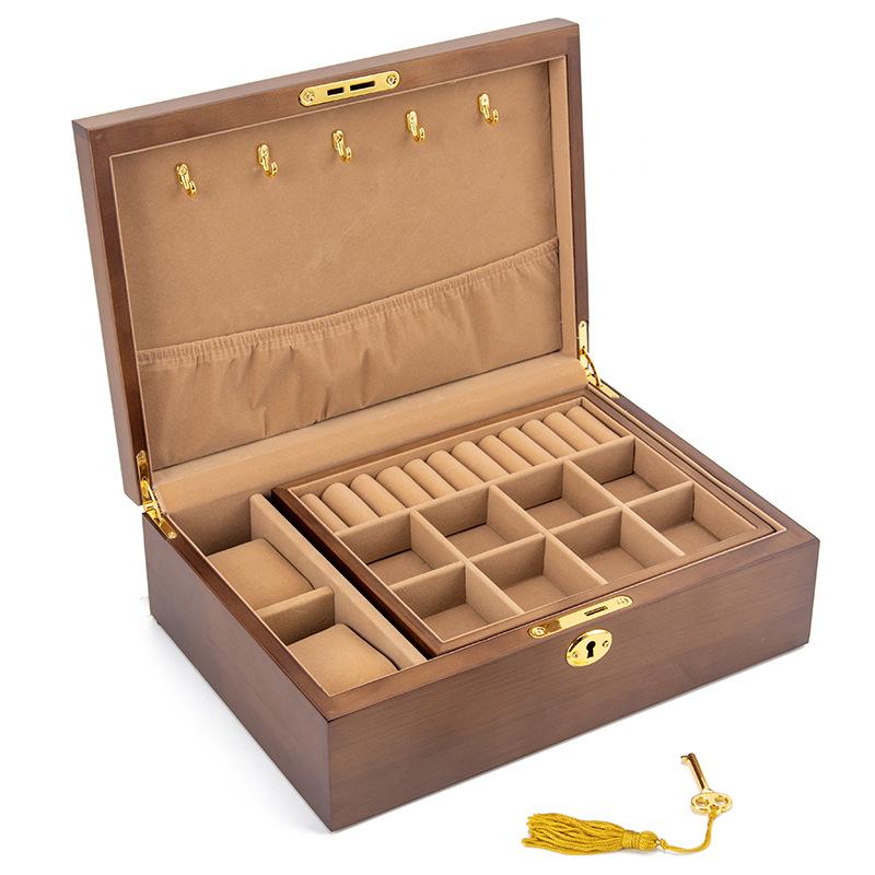 High-End Vintage Solid Wood Multi-layer Jewelry Box with Lock - Large Capacity for Necklace & Ring Storage