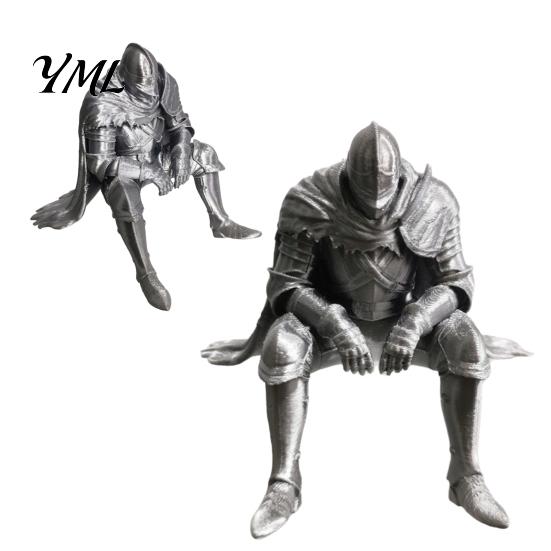 Cool Desk Gadget for Gamers 3D Printed Resting Knight Figurine, Edge Sitting Dark Fantasy Unique Shelf Display Piece Statue, Medieval Armored Warrior