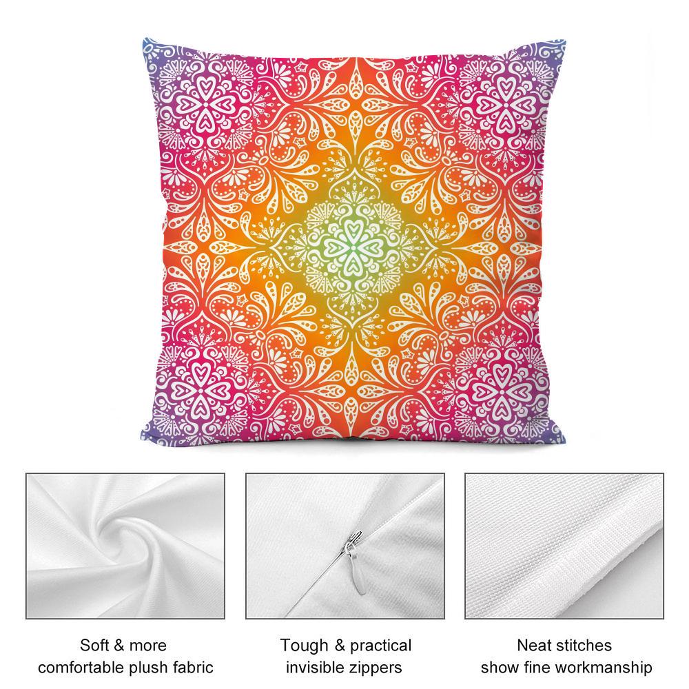 Colorful Floral Mandala Cushion Cover Soft Plush Fabric DoubleSided Printed Cushion Covers for All Seasons Modern Home Decor