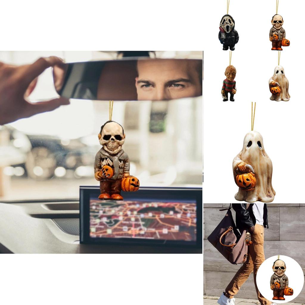 Vintage Acrylic Horror Movie Garden Gnome Rearview Mirror Decoration For Halloween