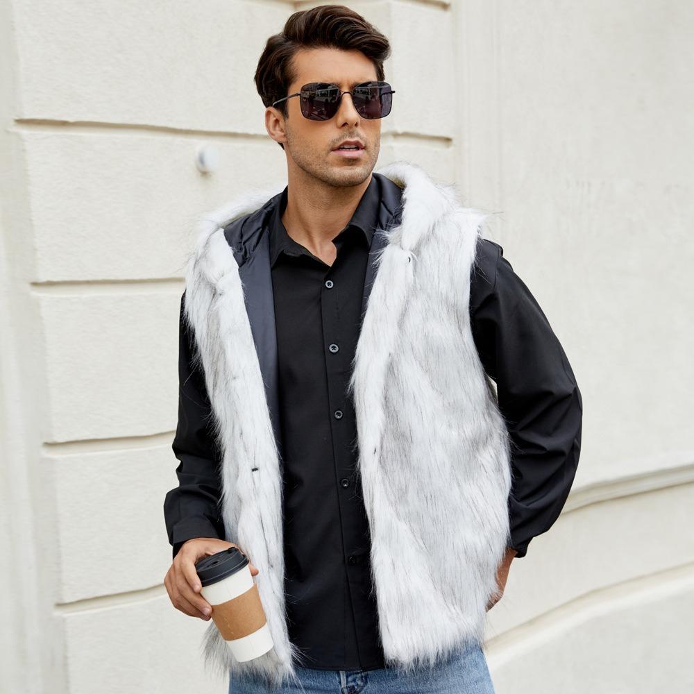 

Зимний жилет из искусственного меха для мужчин Меховые безрукавные пальто с капюшоном Куртка из искусственного меха с карманами Мужской теплый пушистый тренч Куртки из искусственного меха Жилет с капюшоном XXXL