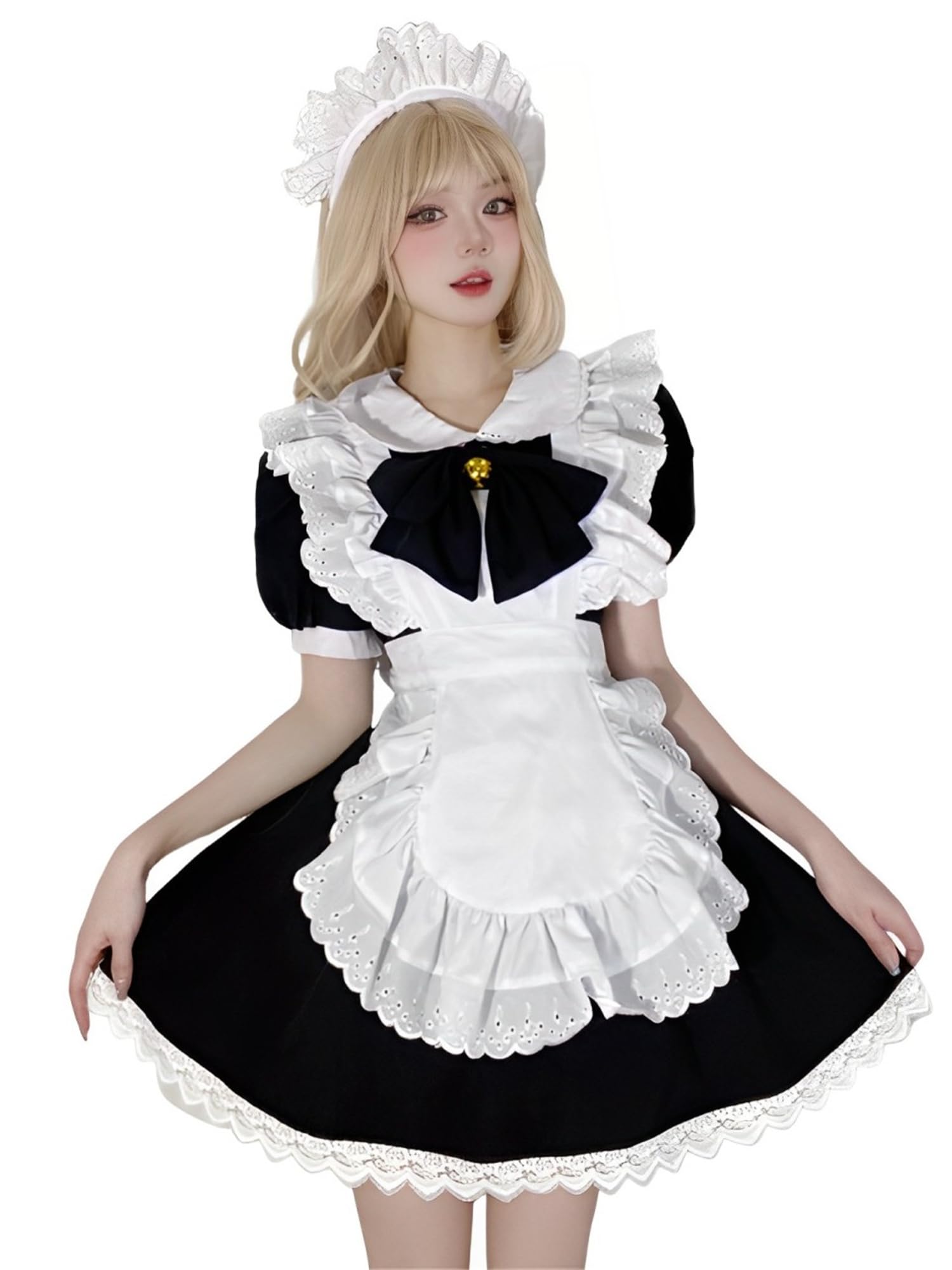 

WhimsiNova Maid Cosplay Lolita Cute Maid Short Popular for Maid Coffee School Otaku Size L Costume, Dress, 4-Piece Set, Dress, Sleeves, Women s чёрный