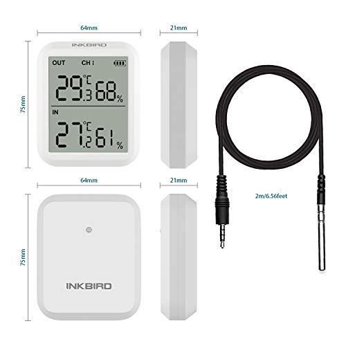 Inkbird Digital Thermometer and Hygrometer, Wireless Indoor/Outdoor Thermometer and Hygrometer, High-Precision LCD Screen, Maximum/Minimum Temperature