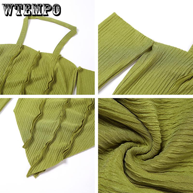 WTEMPO Casual Off Shoulder Halter T-Shirts for Women Spring Streetwear Stretchy Wild Slim Y2K Basic Tops