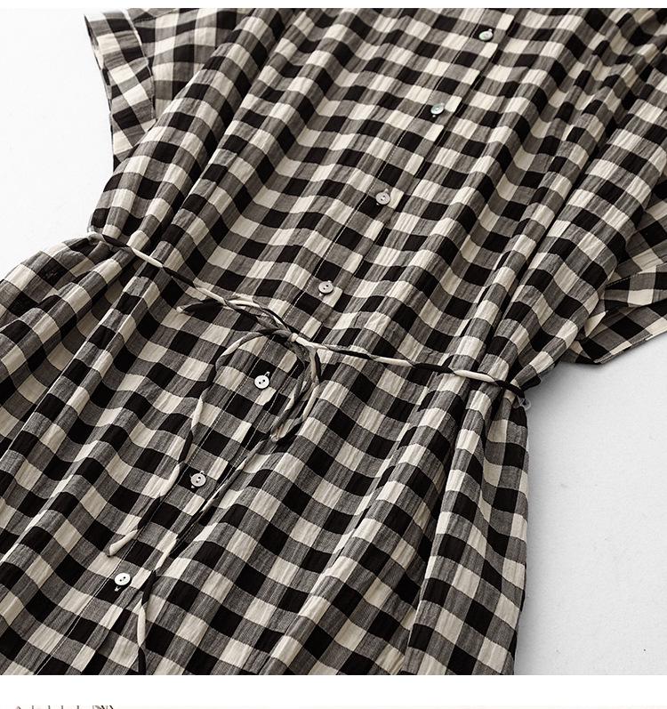 Plaid Patchwork Round Neck Dress - Casual Loose Fit, Japanese Style for Women, Spring/Summer