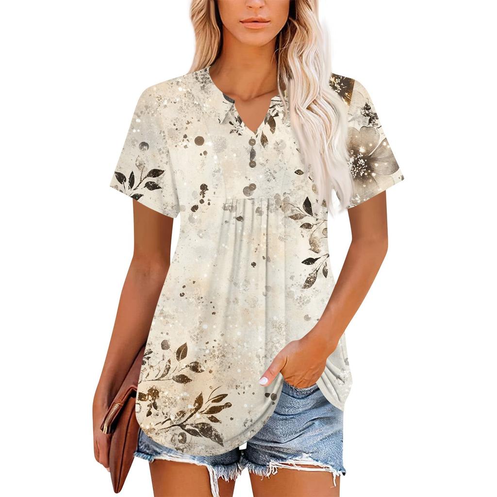 Women's Short Sleeve V-Neck Collared Tops Summer Business Casual Work T Shirts