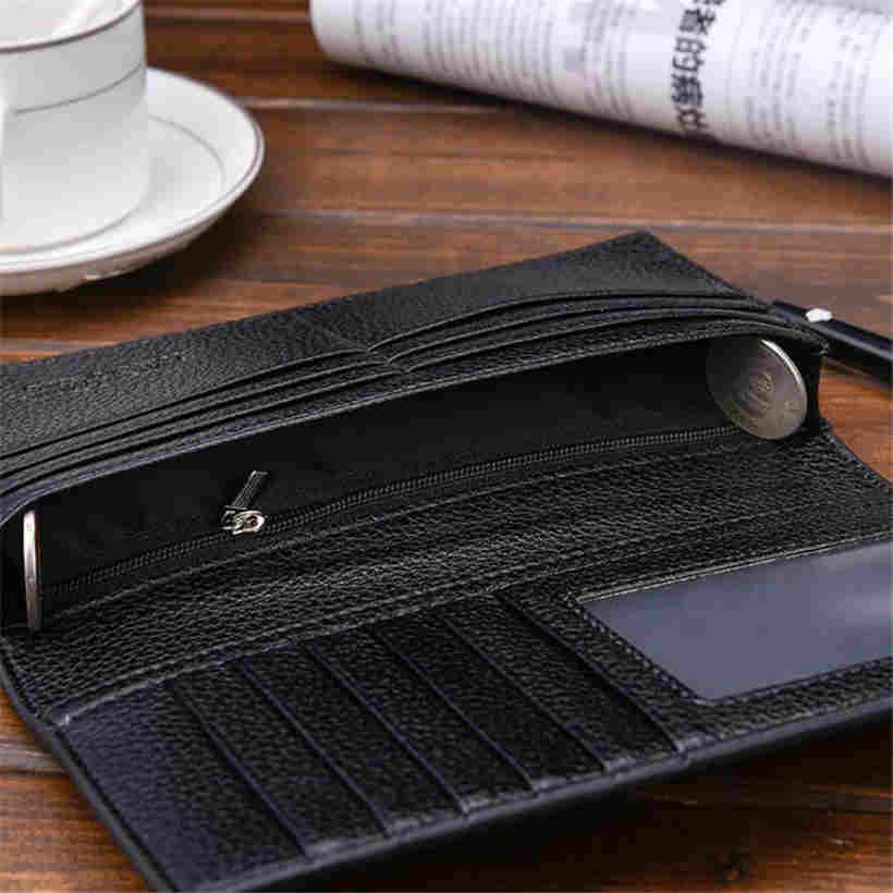 Men Long Lychee Pattern Ultra Thin Soft Leather Wallet Multifunction Large Capacity Wallet Card Holder