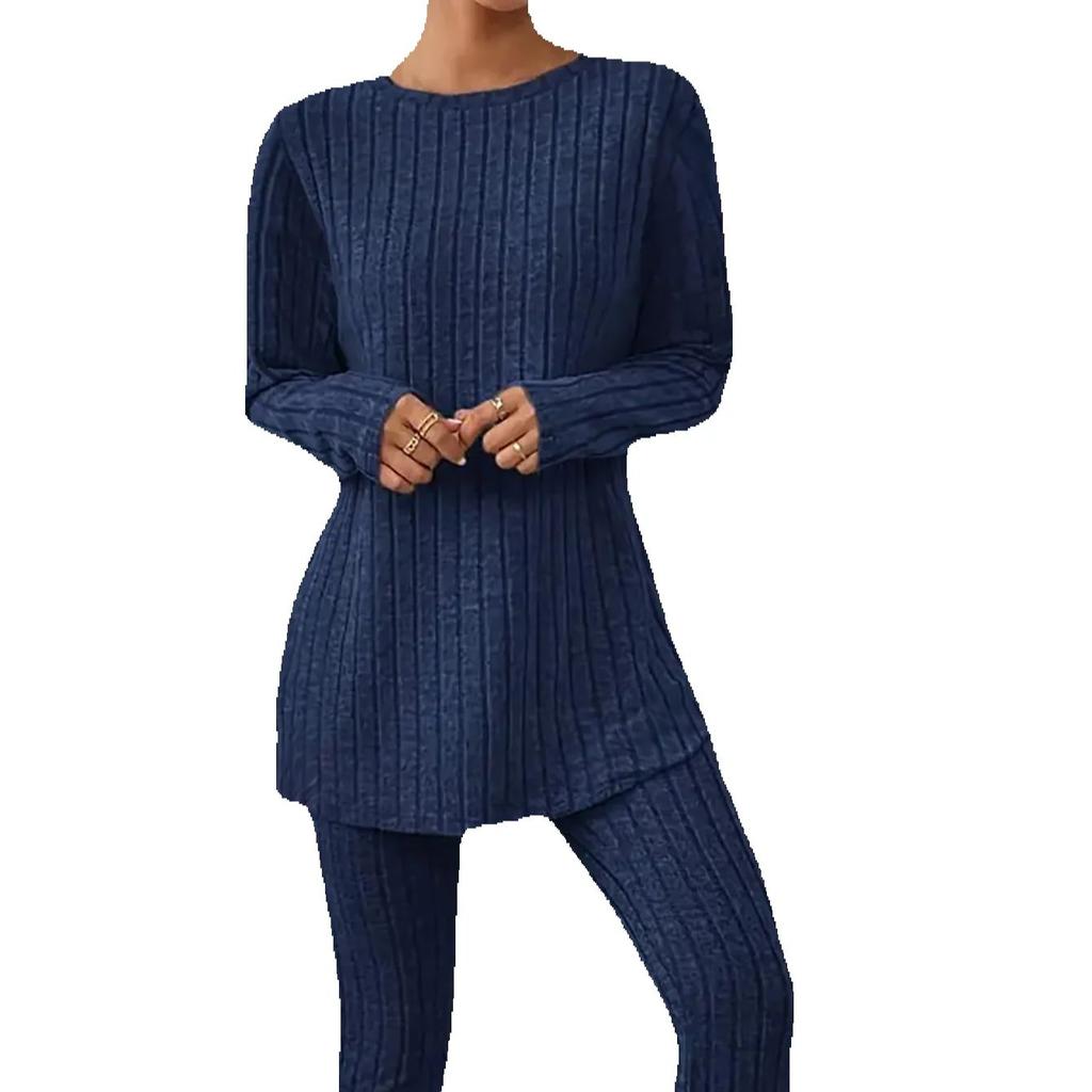 Women's Autumn and Winter Pajamas, Simple Solid Color, Casual and Comfortable, Slim Fit, Fashionable Long-Sleeved Long Pants, Ca