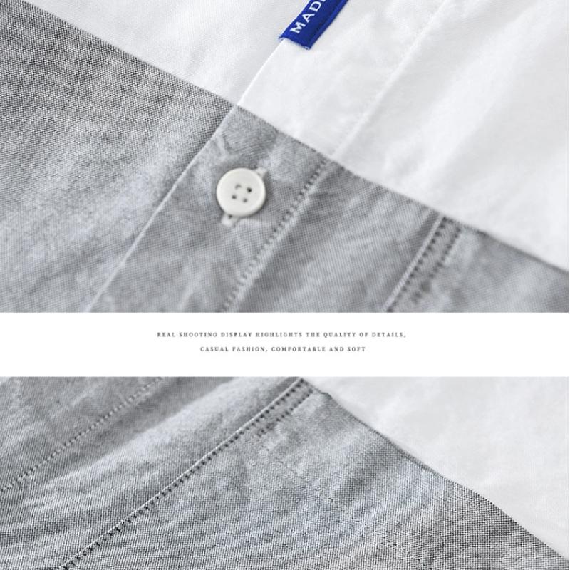 Langarmhemd für Herren im koreanischen Stil Frühling/Herbst Reine Baumwolle Lässige Oberteile Neue Mode Herrenbekleidung Patchworkhemd Jugend
