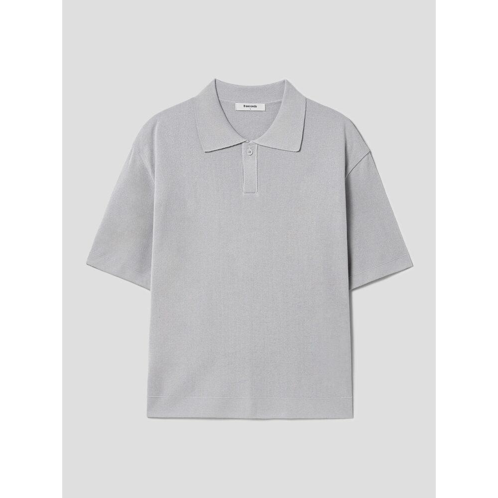 8SECONDS Half Milano Collared Short Sleeve Knit Light Gray (424751Ly12)