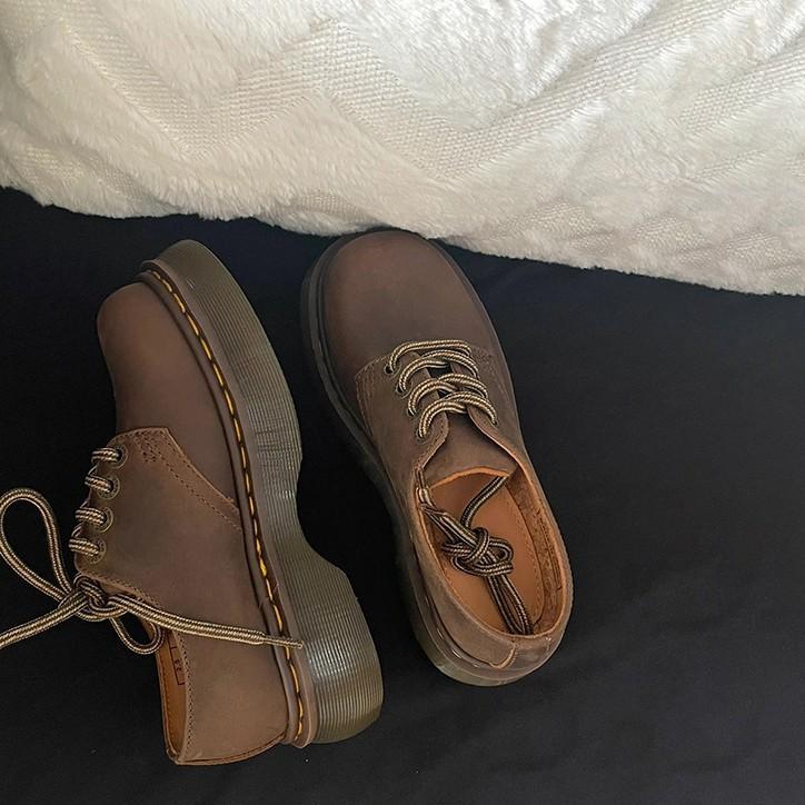 Lammfellversion~ Lederrunde Spitze Crazy Horse braun Martin Schuhe Britischer Stil kleine Lederschuhe Damen Plateau Muffin Slipper Einzelne Schuhe