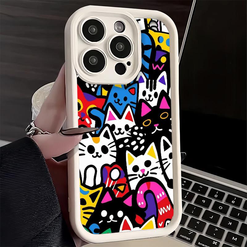 Phone Case for iPhone 17 Air 16E 15 16 Pro Max Cartoon Cute Cats Theme Cover 14 Plus 13 12 Mini Soft Shell Silicone Fundas