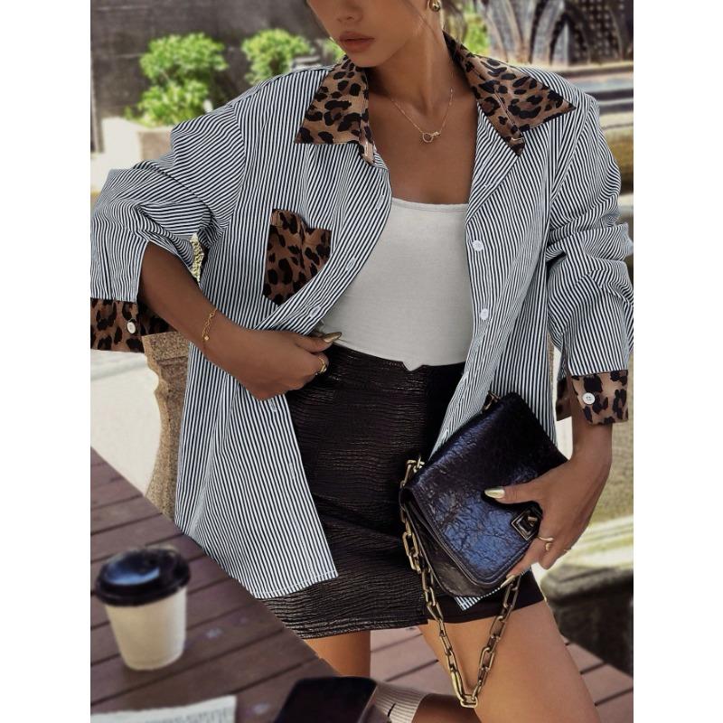 

DAFIFY Жіночі модні повсякденні блузки та сорочки з леопардовим принтом з довгими рукавами та вирізом у формі поло. S