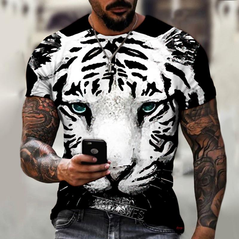 New Summer Men's Fashion T-shirt Personality Tiger Printed Men's T-shirt Top
