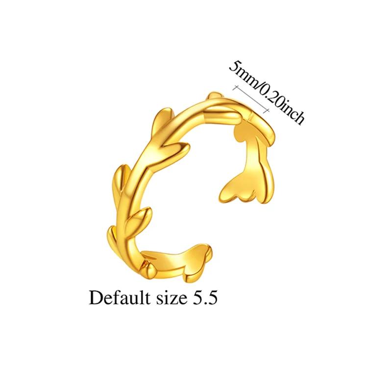 Multiple Styles 14K Gold Color Open Ring Cuffs for Women Arrow Heart Leaf Bamboo Layers Wrapped Resizable Ring Jewelry Gift