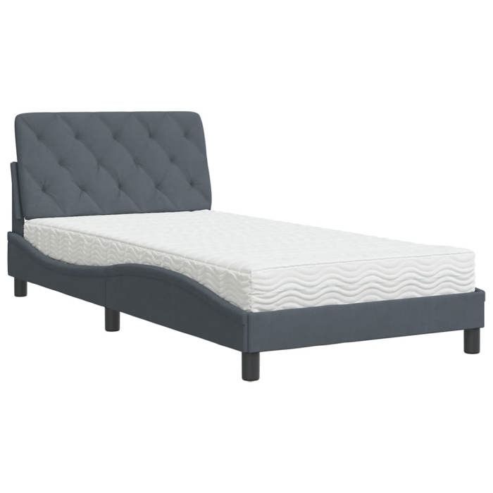 VidaXL Lit avec Matelas, Lit Rembourré avec Coussin de Tête de Lit, Lit Simple, Lit Adulte de Chambre à Coucher Intérieur, 3208641