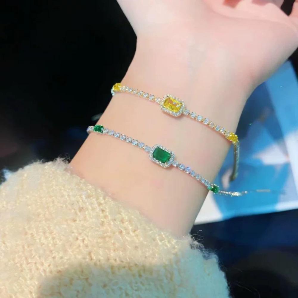 Luxury Emerald Bracelet for Women Elegant Yellow Diamond Square Crystal Bracelet Fashion Jewelry