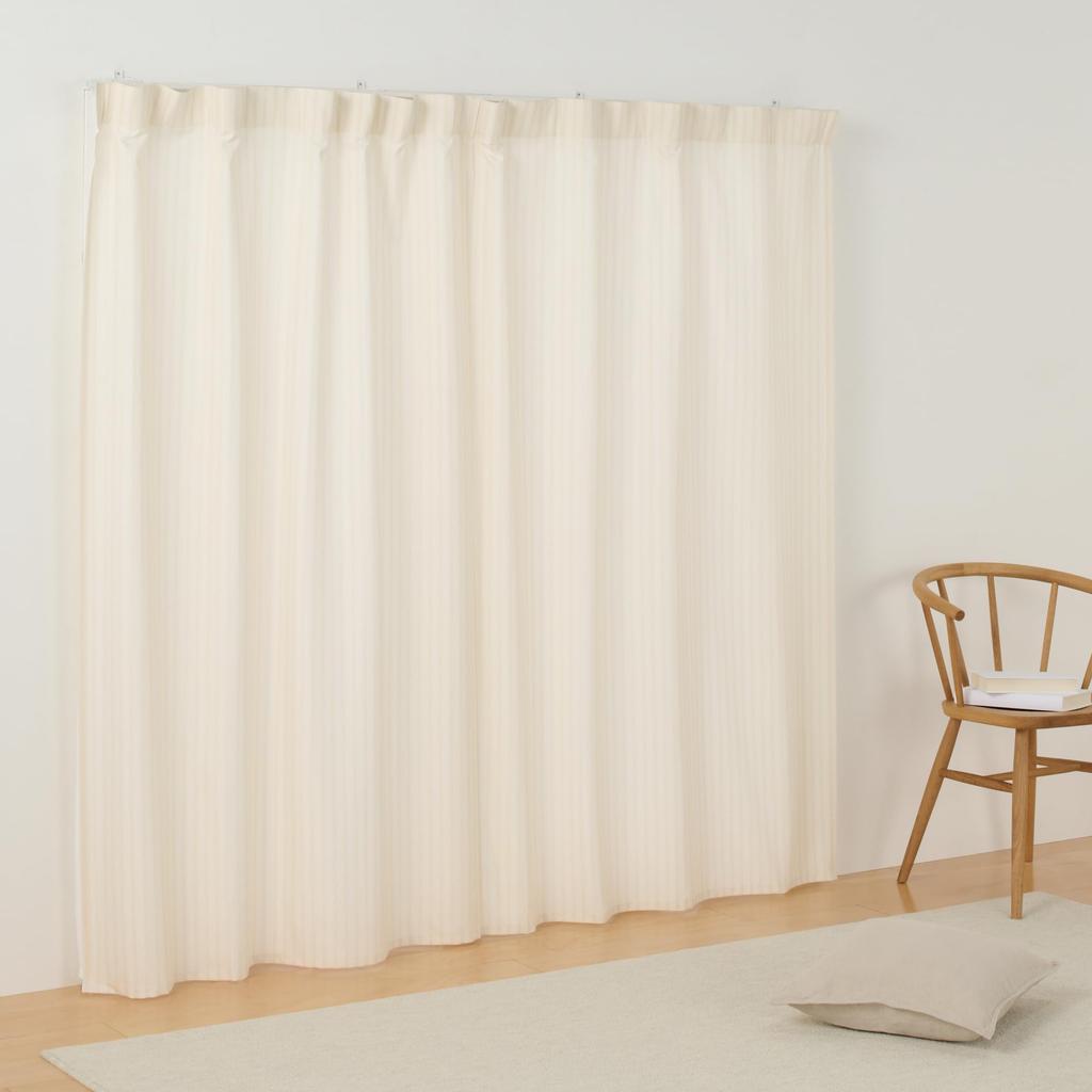 MUJI Recycled Polyester Yellow 100cm Wide X 178cm 84835643 Non-Pleated Curtains, Stripe, Long,