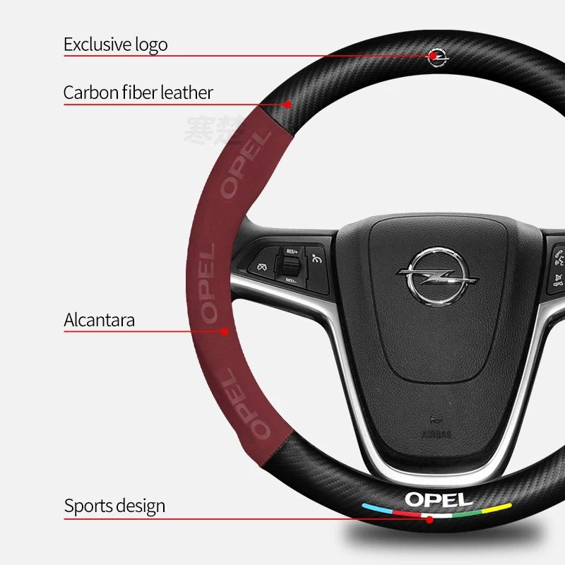 For Opel OPCline ASTRA CORSA INSIGNIA MOKKA VECTRA GTC Tigra Car Carbon fiber Suede Leather Steering Wheel Cover Accessories
