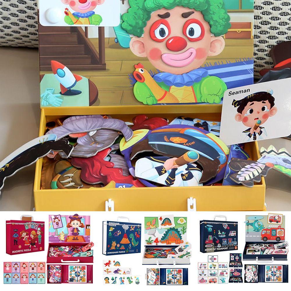 Wood Magnetic Stickers Toys Cartoon Pattern Montessori Games Jigsaw Puzzle  Early Educational