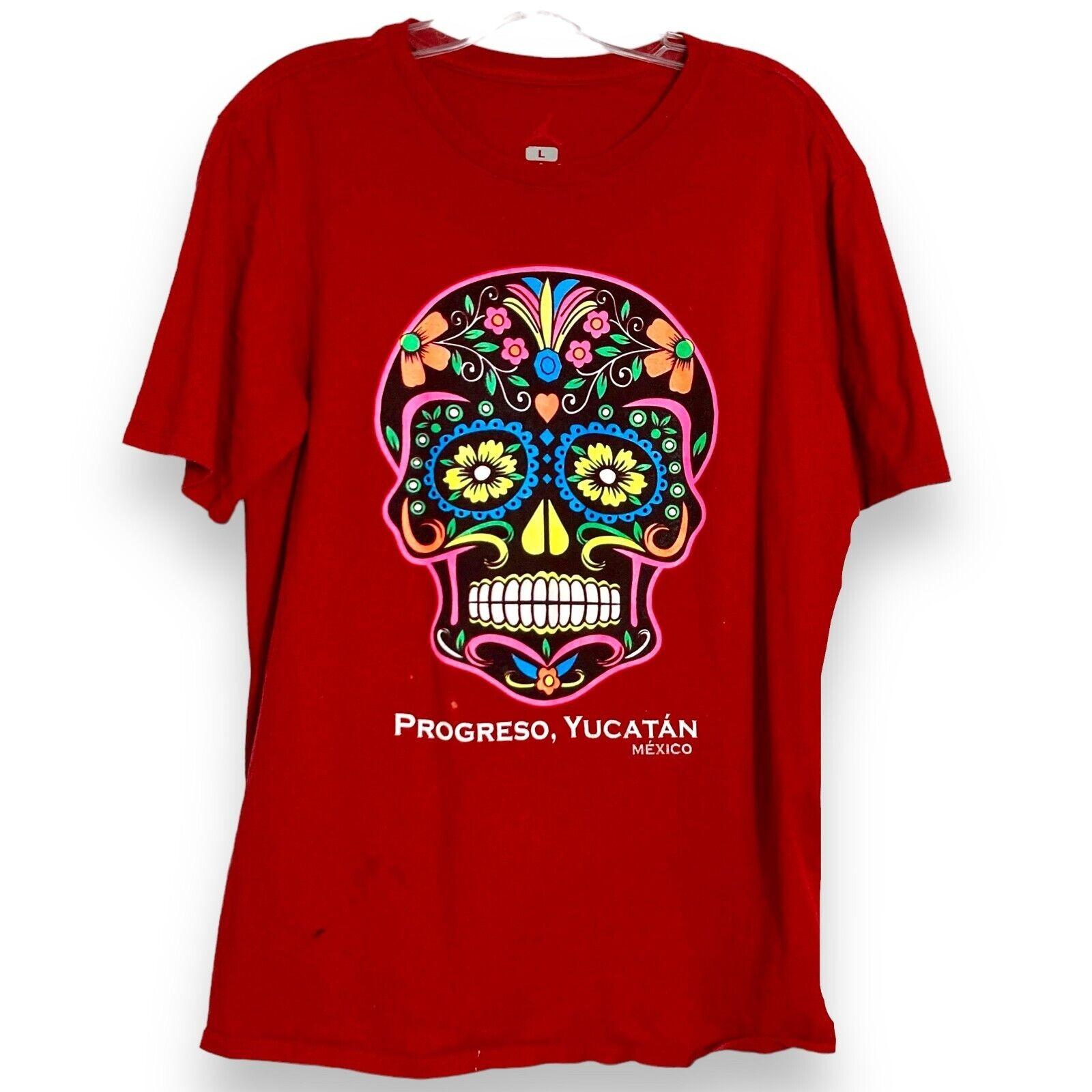 Sugar Skull Yucatan Graphic T-Shirt Adult L Red Day of Dead Artwork S разноцветный