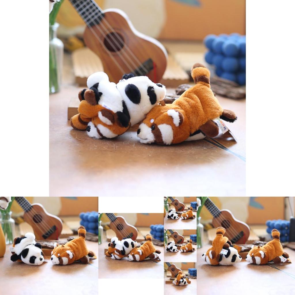Lovely Reversible Panda Plush Toy Fluffy Raccoon Keychain Doll