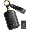 Key Fob Cover for Cadillac Leather Key Case Keychain for Escalade ATS CTS DTS XTS SRX STS C7 Corvette Car Key Holder Protector (Black)