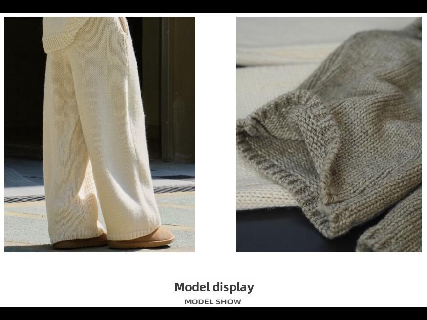 Pantaloni casual tricotati din lână groasă pentru femei - Stil retro japonez de iarnă, siluetă largă, subțiere, călduroși.