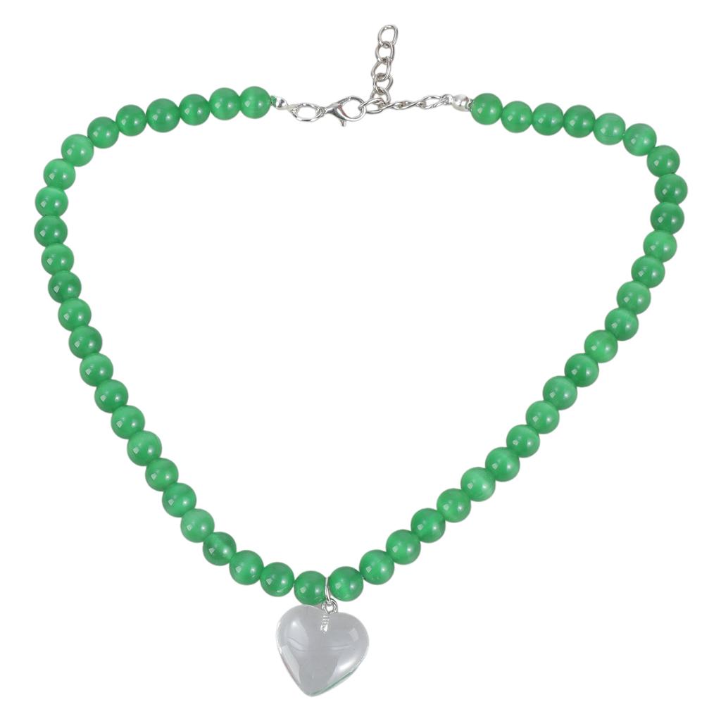 Elegant Cats's Eye Heart Necklace Featuring Unique Luster and Color Change Decoration for Fashionable Women Wear