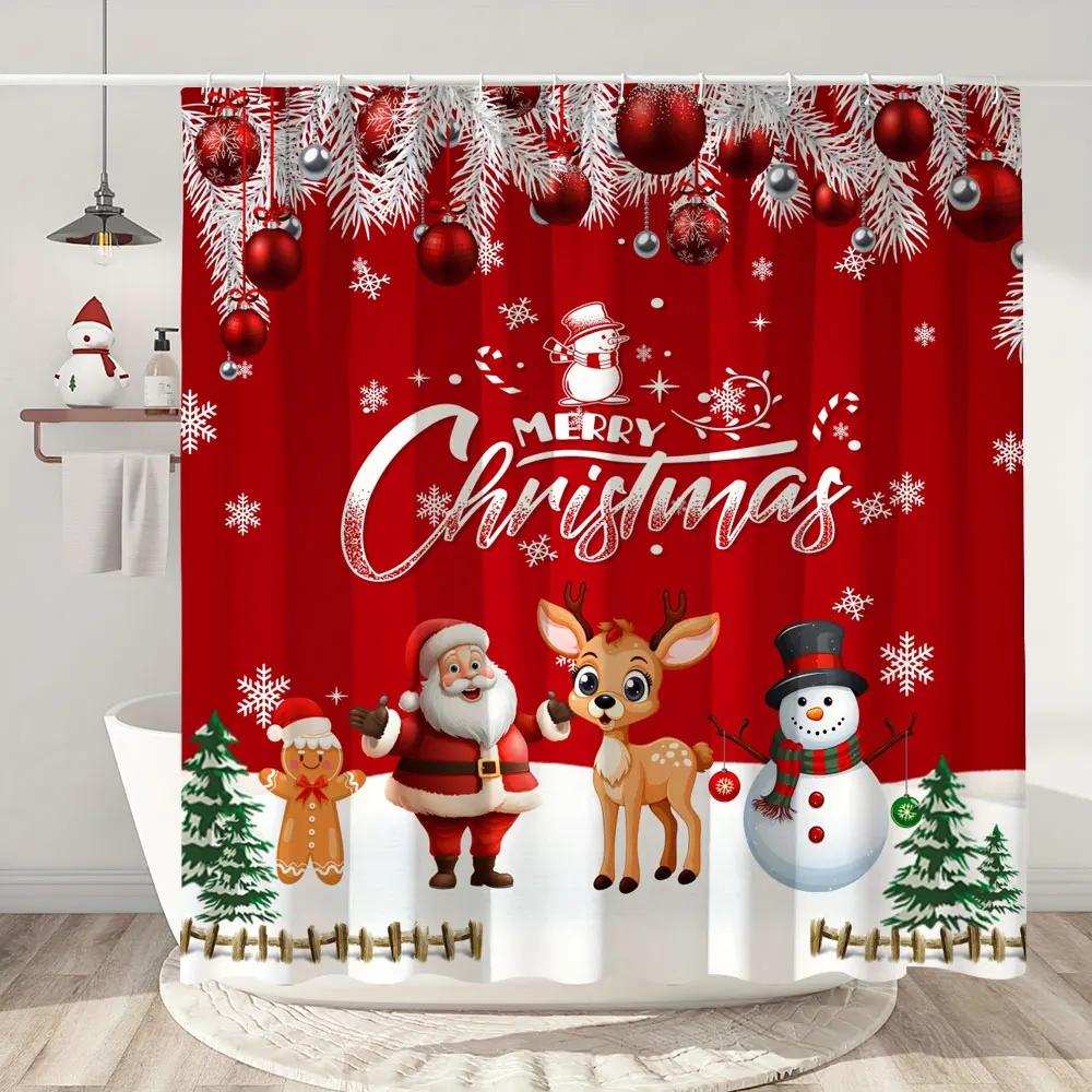 Christmas Shower Curtain Santa Claus Christmas Gifts Snowman Happy Holidays Polyester Shower Curtains Bathroom Deco with Hooks