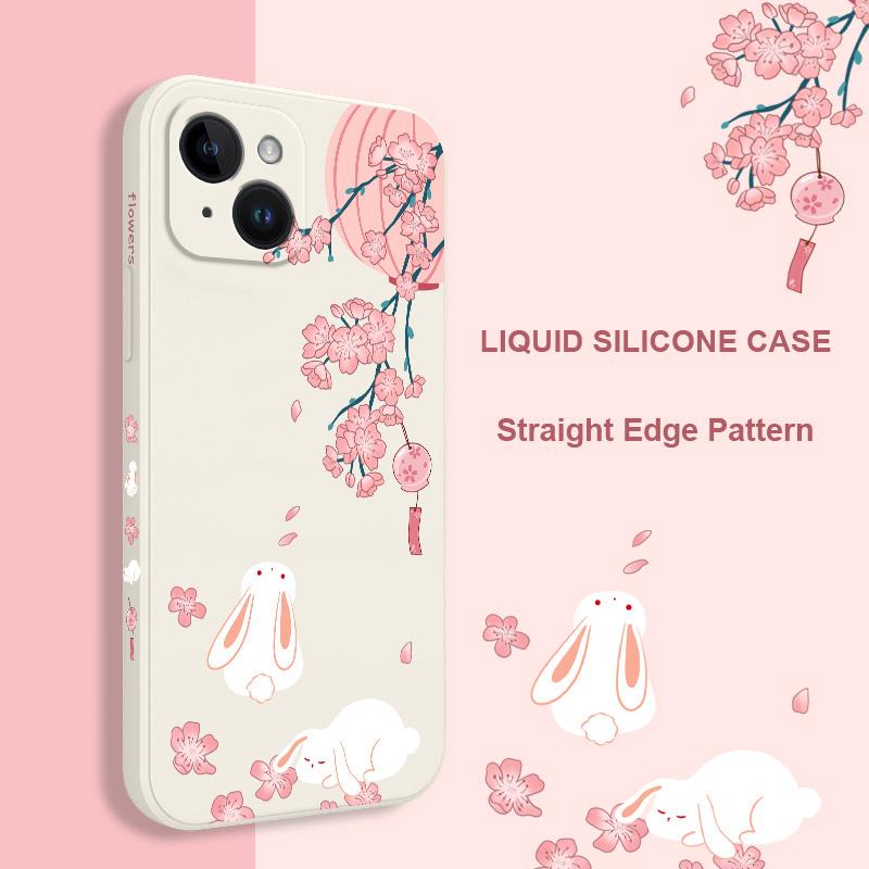Peach Bunny Phone Case For iPhone 16 15 14 13 12 11 Plus Pro Max Mini X XR XS SE2020 8 7 6 6S Plus Liquid Silicone Cover