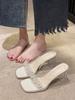 Transparent sandals high heels summer 2025 new high-end fashion versatile crystal thick heel wear sandals women's shoes