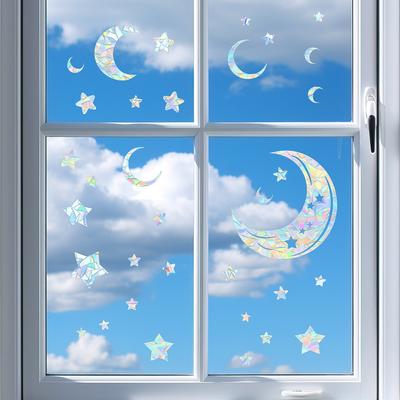 Porte e Finestre in Vetro con Luna e Stelle Laser Balcone Sfondo per la Casa Abbellimento e Decorazione Adesivi per Finestre