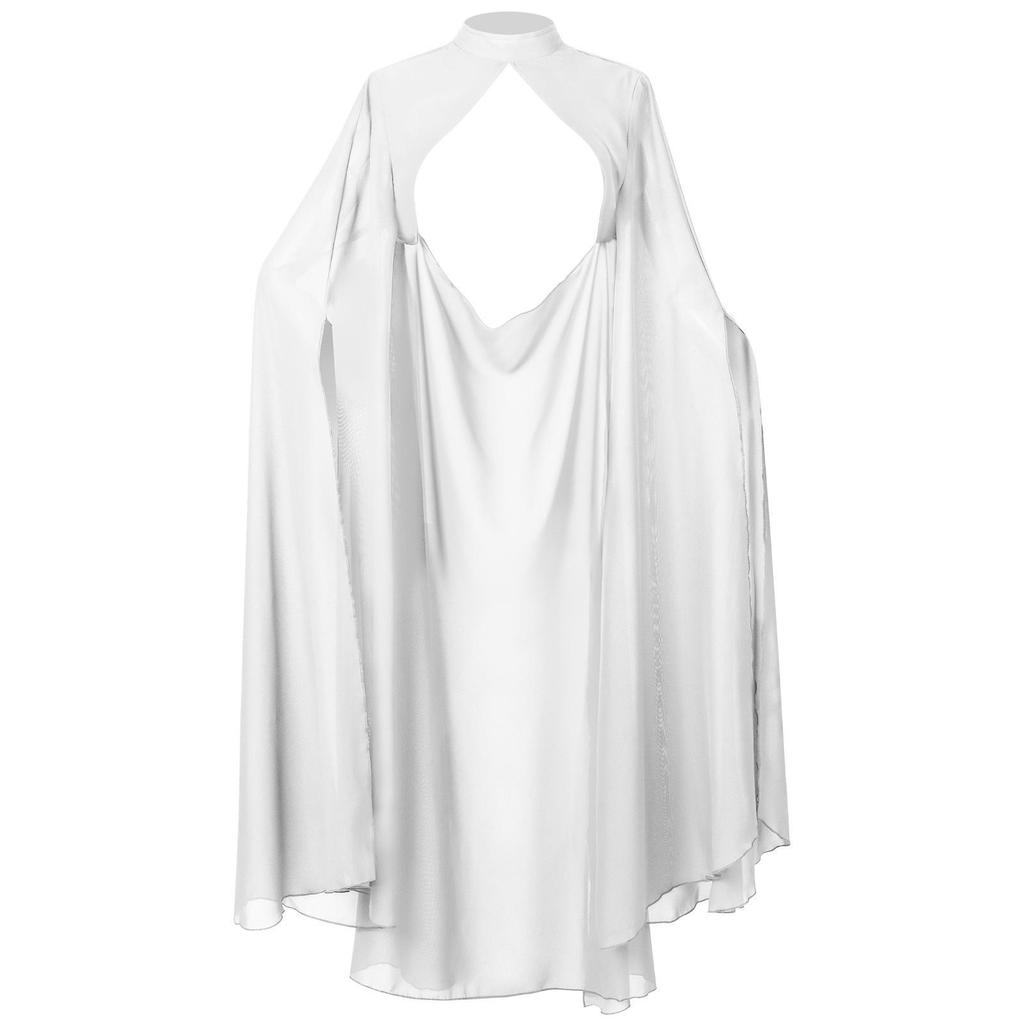 Multicolor Chiffon Gothic Cape: Long Wedding & Halloween Shawl for Women