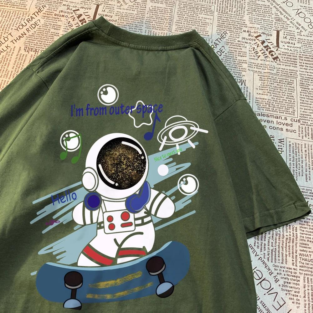 I'M From Outer Space Skateboarder Astronaut Men Clothing Hip Hop T Shirts Harajuku Tops Cotton Breathable Tops Loose Clothing