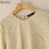 ZANZEA Women Casual Round Neck Solid Color 3/4 Sleeve Loose Blouse