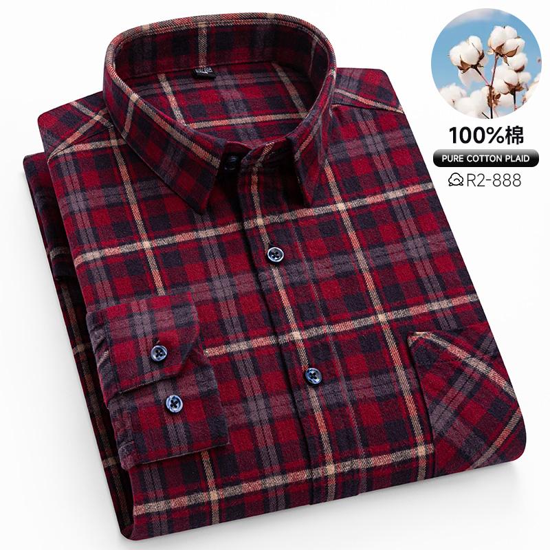 Spring, Autumn and Winter Flannel Shirt Long Sleeve Cotton Fashion Plaid Casual Soft Standard Fit Men's Shirt 5XL 6XL