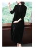 Plus Size Elegant Golden Velvet Knee-Length Dress for Women - Spring & Autumn Style