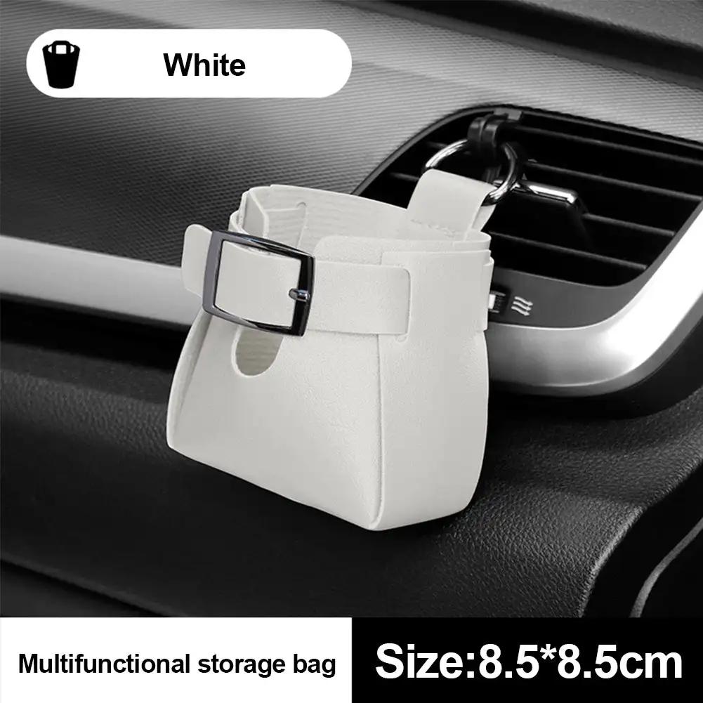 Car Air Outlet Leather Pouch Storage Bag Clip Hooks Auto Interior Box Organizer Phone Holder Car Air Vent Pouch Car Accessories