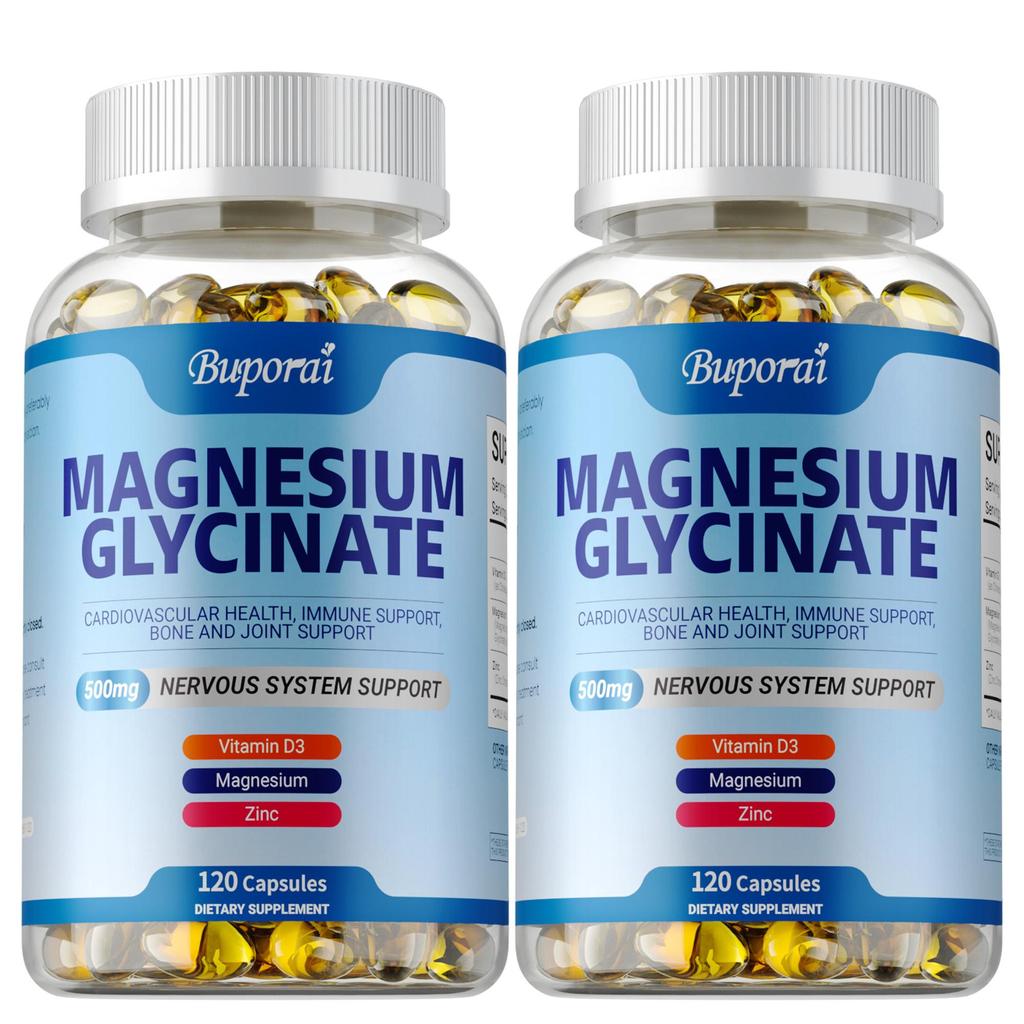 Hochreine Magnesiumglycin-Kapseln, 500 mg, Vitamin D3, Zinkkomplex-Formel, schützt die Knochen- und Gelenkgesundheit.