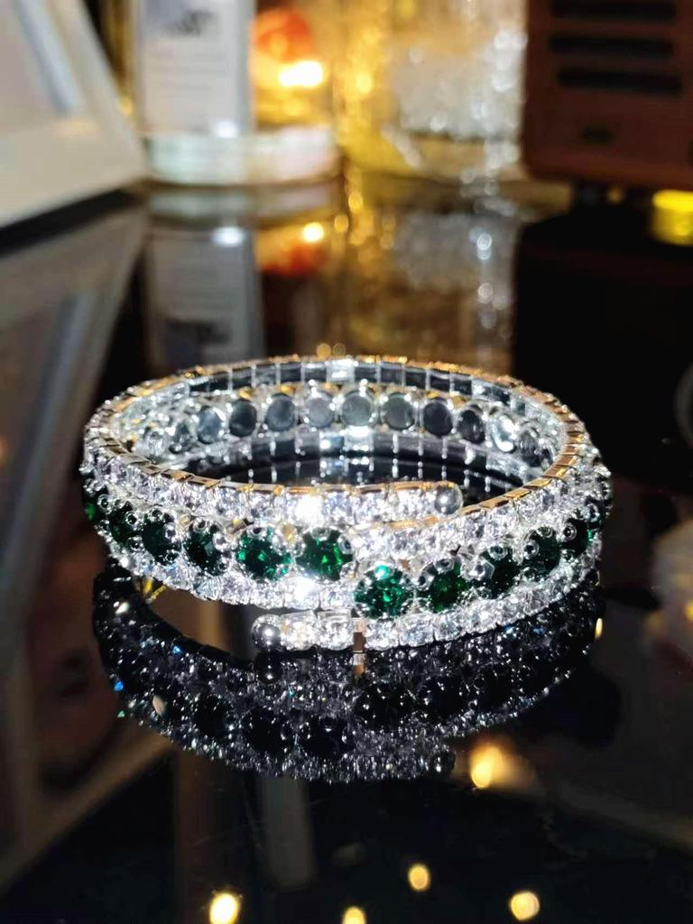 Koreanischer Stil Funkelndes Strass Brautarmreif: Vierreihiges elastisches Kristallarmband