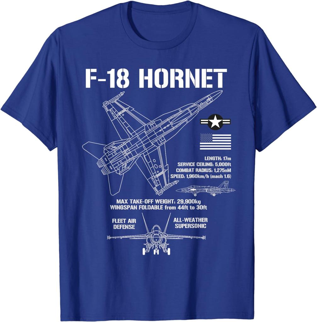 F18 Hornet Fighter Jet Specs Military Airplane F18 TShirt Short Sleeve Casual 100 Cotton T Shirt