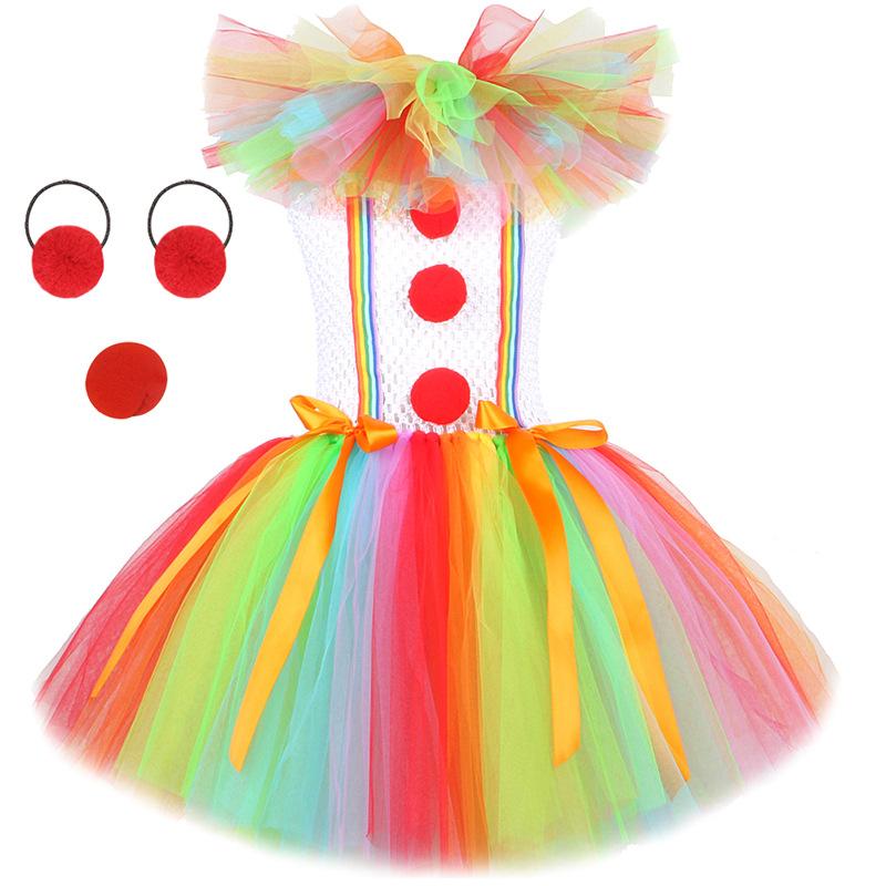 Rainbow Collar Clown Cosplay Skirt Children's Show Party Dress Princess TUTU Skirts
