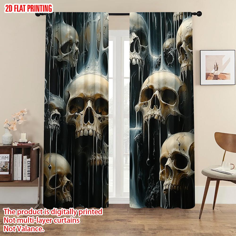 2pcs  2D Plane Printing Pattern Curtains Skull Polyester Woven (without Rod) Outdoor Decorations for Study   Living Room   Kitchen