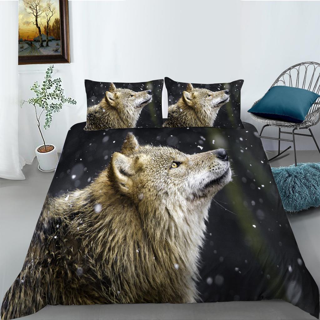 Fashion Wolf Series Polyester Quilt Cover Pillowcase Two Or Three Piece Set 3D Digital Printing
