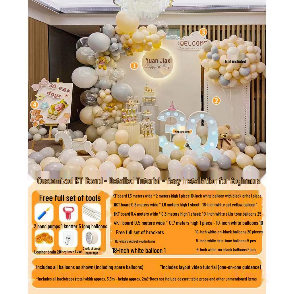 First Birthday & Hundred Days Celebration Backdrop with Balloons - Party Wall Decoration