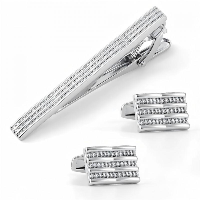 New Rectangular Smooth Stripe Pattern Cufflinks Suit Men s Collar Clip Combination STXC-0013