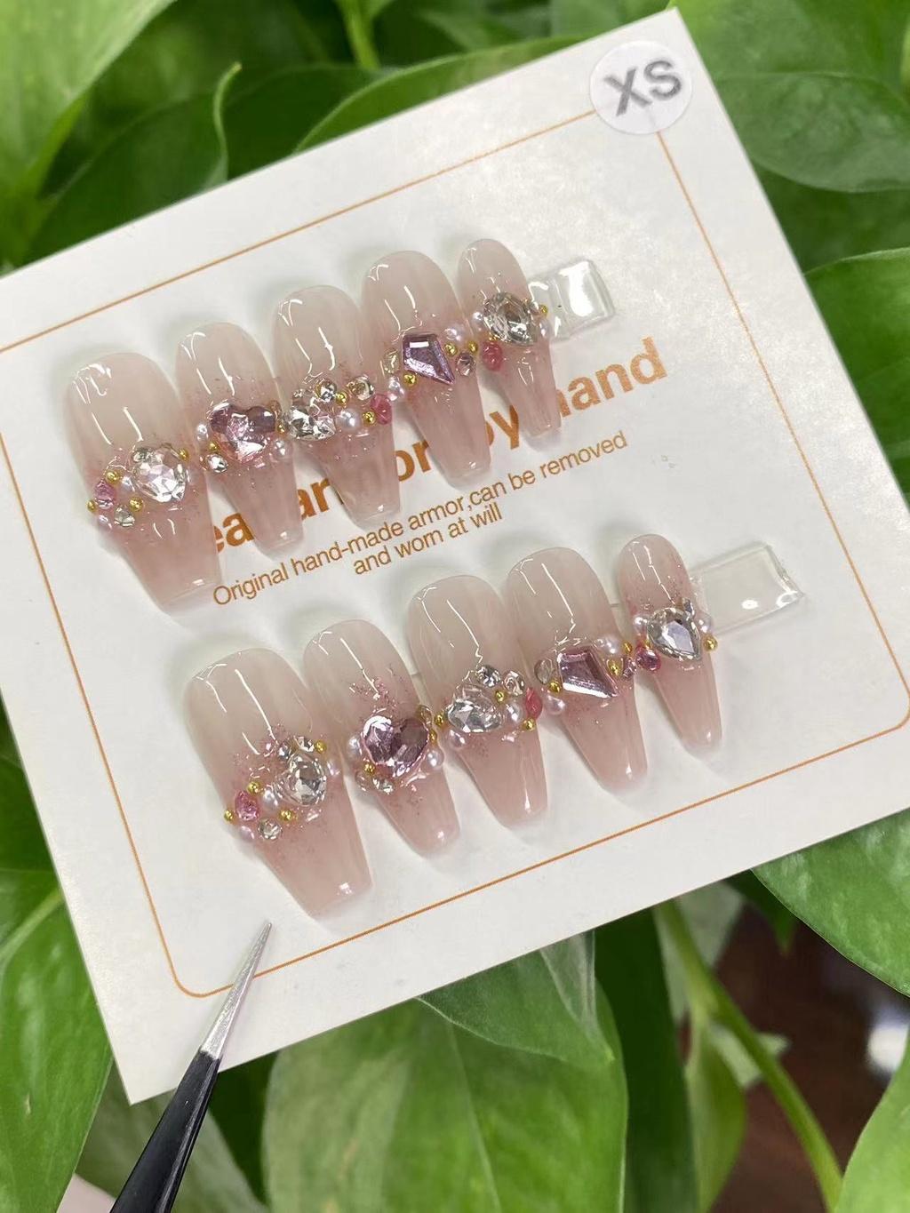 

Handcrafted Galaxy Diamond Luxury Bridal Nail Tip Ice Transparent Enhances Fairness Pure Desire Removable XS