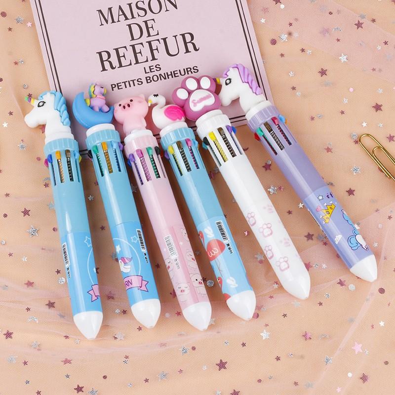 Office School Supplies Creative Cartoon Silicone 10-color Ballpoint Pen Cute Press Ballpoint Student Gift Kawai Stationery